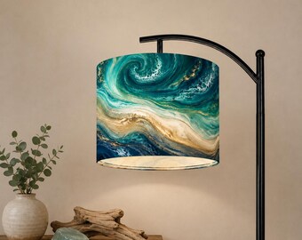 Designer Floor Light Arc Floor Lamp Emerald Gold Decor Organic Modern Lamp Waves Coastal Water Natural Floor Lamp Nature Theme Lamp USA Made