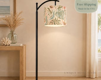 Unique Coastal Floor Lamp Tropical Arc Floor Lamp Decorative Lighting Curved Standing Living Room Reading Nook Housewarming Gift Made in USA