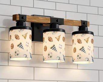 Sport Theme Nursery 3 Light Vanity Light Sports Balls Boys Room Light Fixture Football Baseball Golf Bathroom Game Room Playroom Decor Play