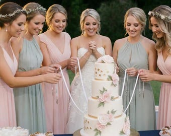 Cake Pull Charms Cake Bridesmaid Wedding Cake Charm Ribbon Cake Charm Cake Pulls Silver Traditional Set of 12 Bridesmaid Luncheon FREE SHIP