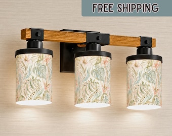 Palm Beach Vanity Light Fixture 3 Light Floral Botanical Bathroom Lighting Coastal Beach House Powder Room Decor Powder Bath Preppy Chic