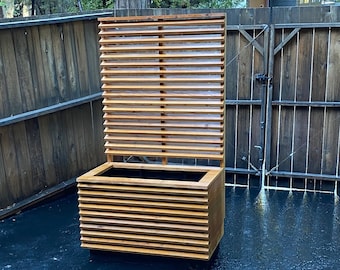 Mid Century Modern Planter with Trellis, Slatted Planter, Architectural Louvers, Ipe Brazilian Hardwood, Balcony Planter, Privacy Screen.