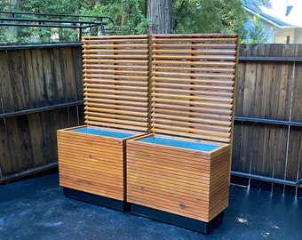 Rolling Mid Century Modern Planter with Trellis, Custom Privacy Screen, Slatted Screen Wall, Available in, Ipe, Walnut, Mahogany and Redwood