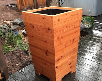 Extra Tall Tapered Redwood Planter Boxes only. Free Shipping, Three Sizes, Med Century Modern , Cafe Planter Box, Privacy Screen.