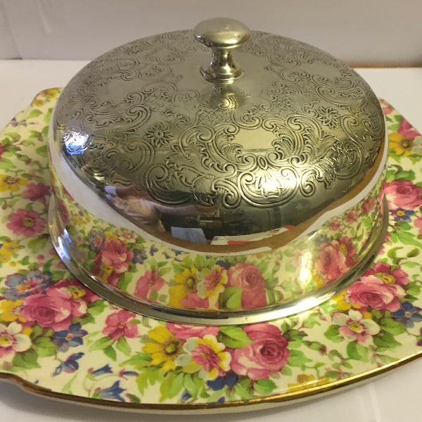 Vintage Royal Winton Grimwades Chintz Summertime Covered Butter Dish (Metal Top) Free Shipping