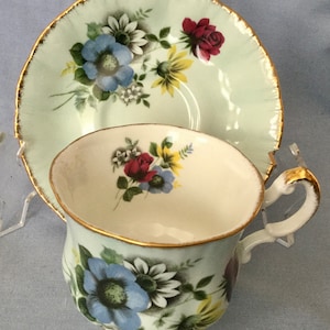 Vintage Paragon Footed Light Blue Floral  Fine Bone China Tea Cup and Saucer
