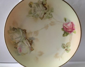 Antique Erdmann Schlegelmilch Suhl Prussia Plate * Hand Painted Roses * Free Shipping