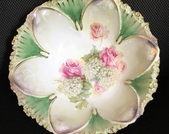 Antique R. S. Prussia Red. Mark 1850-1899 Hand Painted Floral Bouquet Bowl 10 1/2" FREE SHIPPING