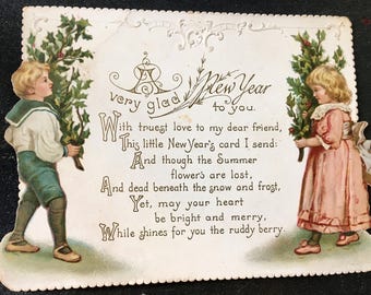 Antique " A Very Glad New Year to You " Sweet Image and Poem on Front. Free Shipping