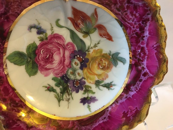 Pendentif Vintage En Porcelaine De Limoges - Marque Pastaud - Motif Fleurs - Occasion