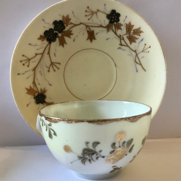 Vintage Dainty Small Tea Cup and Saucer Gold leaf and Blackberrys Free Shipping