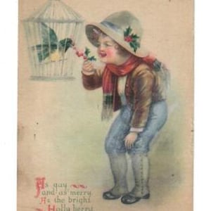 Victorian Hearty Christmas Post Card Hearty Christmas Wishes Post Card "As Gay and Merry as the Bright Holly Berry" Free Shipping