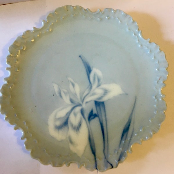 Antique Rosenthal Copenhagen Ruffled Edge Saucer ? Plate 7" Diameter Iris Flowers Free Shipping