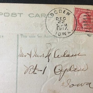 Rare Red George Washington 2 cent Postage Stamp on Post Card Christmas Wishes 1917 Free Shipping