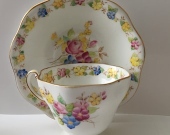 Vintage Foley Fine Bone China Tea Cup and Saucer * Footed and Corseted Rg. No. 2666 * FREE SHIPPING