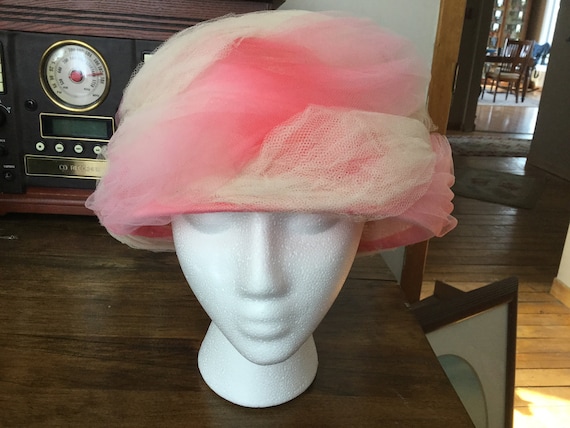 Vintage Hat with Swirls of Pink Tuille * Original