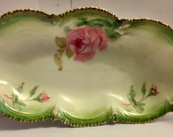 Antique R. S. Prussia (Red Mark) Open Double handled Dish 8&quot; L by 4&quot; W Free Shipping