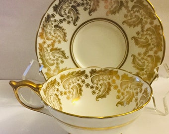 Vintage Royal Staffordshire Gold on White Rg. No. 8410 Fine Bone China Tea Cup and Saucer