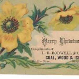 Antique Victorian L.B. Bodwell Wood, Coal and Ice, Advertising Card Manchester, N.H. Merry Christmas Free Shipping