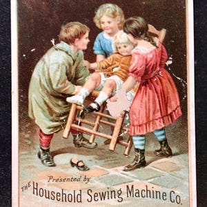 Antique Victorian Trade Card The Household Sewing Machine 1800's Providence, Rhode Island Free Shipping
