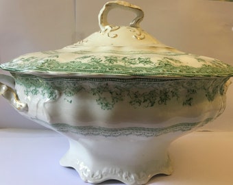 Antique Lidded Soup Tureen 1800's Semi-Porcelain New Wharf Pottery 8" H by 12.5" W FREE SHIPPING
