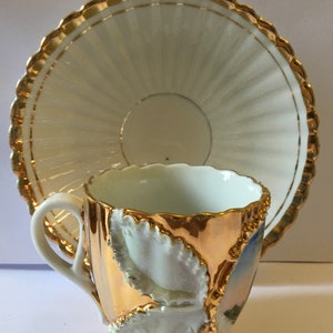 Antique Made In Germany Raised Ruffle, Heavy Gold Demitasse Cup and Saucer * FREE SHIPPING