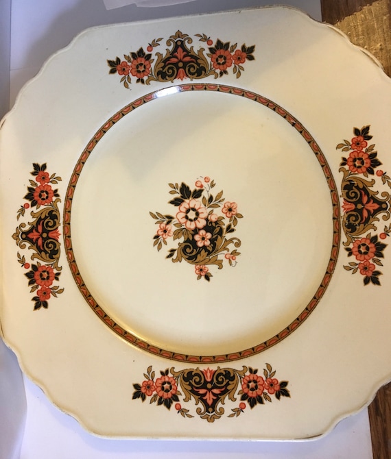 Vintage Wedgwood & Co. Square Dinner Plate: Floral Unicorn