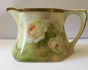 Antique R. S. Germany (Green Mark) Hand Painted Roses Creamer 2 1/2" H by 4" W Free Shipping