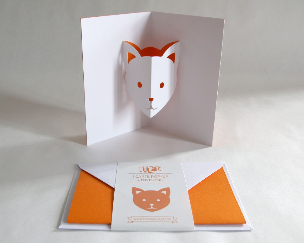 Pop Up Card Cat Orange Creative Stationery Everyday Etsy