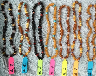 Baltic raw amber teething necklace with other semistone