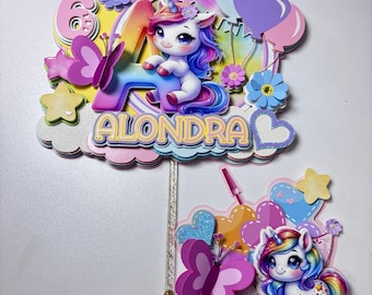 Unicorn and rainbows cake topper - colorful cake topper - unicorn magic birthday party