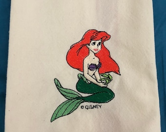 Ariel Embroidered Kitchen Tea Towel, Little Mermaid Cotton Dish Towel