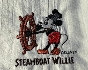 Embroidered Mickey Mouse Tea Towel, Steamboat Willie Kitchen Decor
