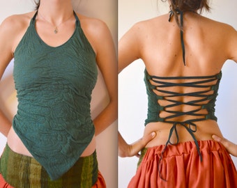 Pixie top halter top fairy hippie psytrance boho tribal clothing Burning Man yoga top festival hippie elven clothes backless psy summer