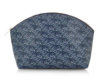 Large Blue Printed Wash Bag / Toiletry Bag in Coated Canvas with PVC Lining and Metal YKK Zip