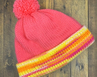 Pink and Sunset Knit Hat