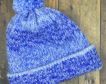 Blue and Off-white Ombre Knit Hat With Pom Pom - Etsy display picture 3