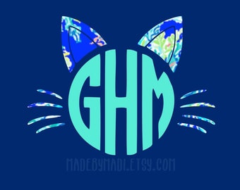Cat Monogram Decal - Laptop Monogram - Decal - Phone Decal - Yeti Decal - Tumbler Decal
