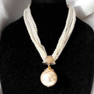 Huge pearl pendant necklace, 6 strand necklace set, jumbo drop pearl pendant, unique statement necklace