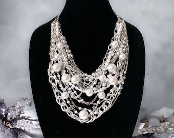 Chunky Multi Strand Pearl Bib Necklace main image 0