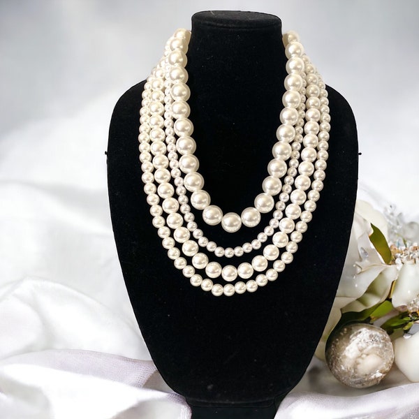 Cream Chunky Vintage Pearl Set, Multi Strand Layered Necklace, Drape Chunky Necklace, Ivory Pearl Jewelry Set