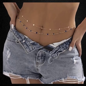 Gold Waist Chain, Layered  Belly Gold Chain, Body Accessories, Chain Jewelry ,Blue and Gold Belly chain