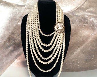 Chunky Big Multi Strand Layered Pearl Necklace