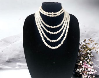 Pearl choker necklace, multi strand layered necklace, white necklace, wedding necklace, statement necklace, pearl necklace set for women