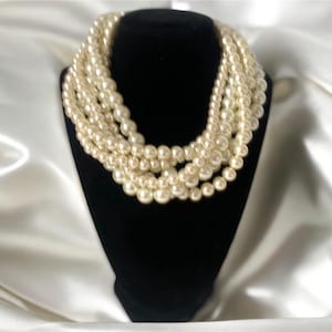 Chunky pearl choker, ivory pearl necklace set, wedding necklace, multi strand statement pearl necklace, glass pearl necklace, gift for her