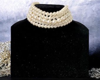 Statement Cream Pearl Choker Necklace, Shimmering Acrylic Pearls