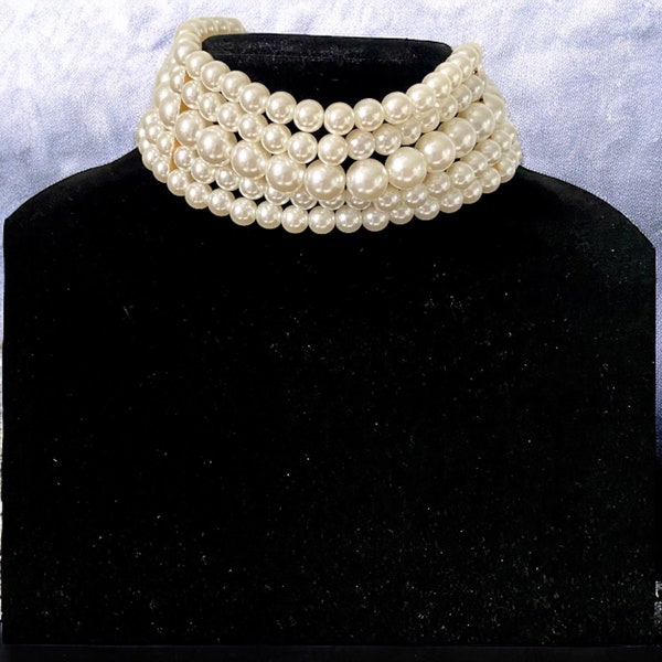 Statement Cream Pearl Choker Necklace, Shimmering Acrylic Pearls
