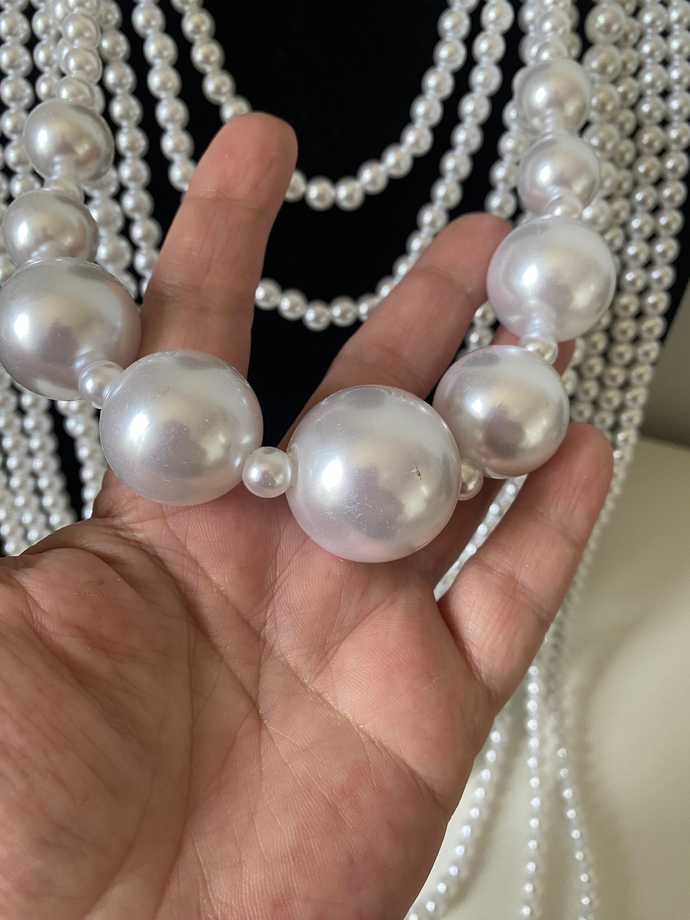 Collana Lunga Con Perline Grandi In Vetro Nero E Cristallo - Foto 10