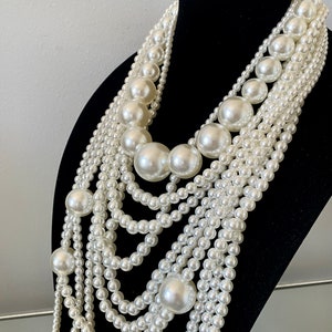 Big Bold Pearl Bib Necklace, Ivory Chunky Big Layered Necklace, Acrylic ...