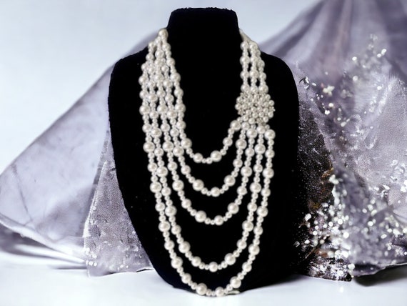 MeliMe 5 Layer Faux Pearl Necklace Set – Imitation Pearl Necklace, Bracelet & Earrings, Wedding Jewelry - View #3